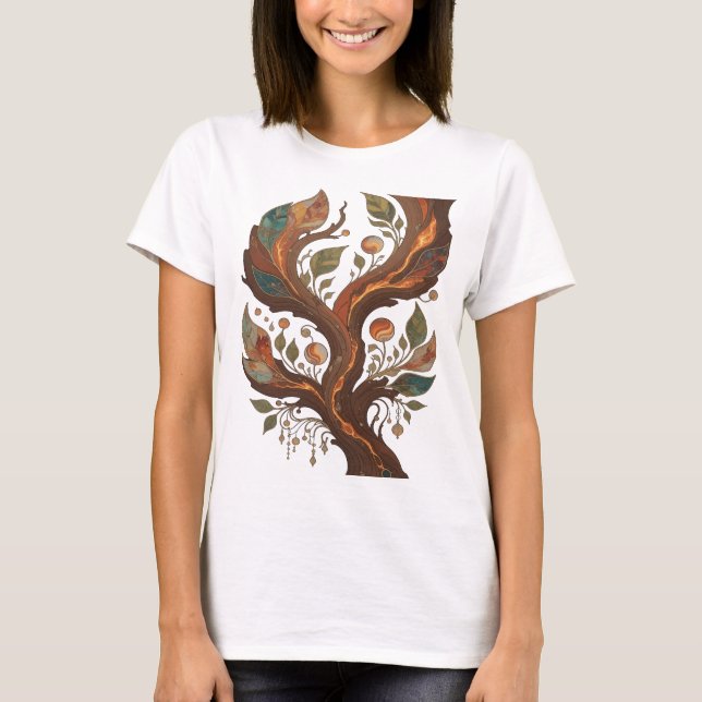 Modern Silver TREE OF LIFE Print T-Shirt (Front)