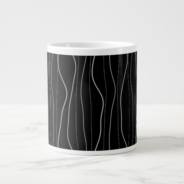 Modern Silver Wavy Lines Pattern Large Coffee Mug (Front)