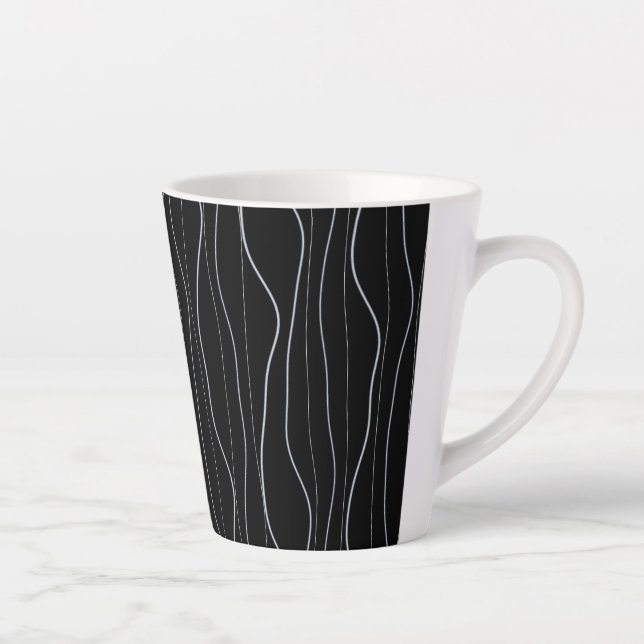 Modern Silver Wavy Lines Pattern Latte Mug (Right)