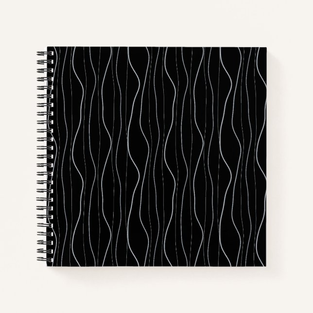 Modern Silver Wavy Lines Pattern Notebook (Front)