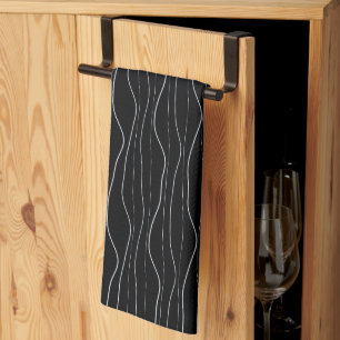 Modern Silver Wavy Lines Pattern Tea Towel