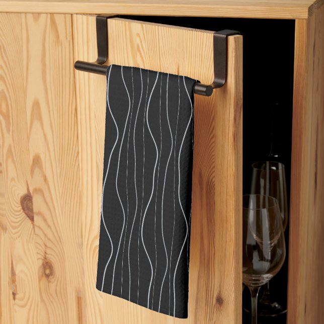 Modern Silver Wavy Lines Pattern Tea Towel (Thirds Fold)