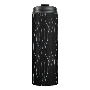 Modern Silver Wavy Lines Pattern Thermal Tumbler