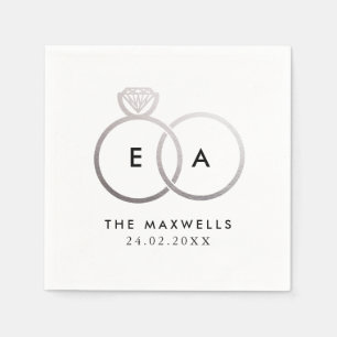 Modern Silver Wedding Rings Cocktail Napkin