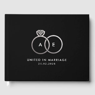 Modern Silver Wedding Rings Monogram Guestbook
