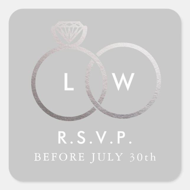 Modern Silver Wedding Rings RSVP Reply Square Stic Square Sticker (Front)