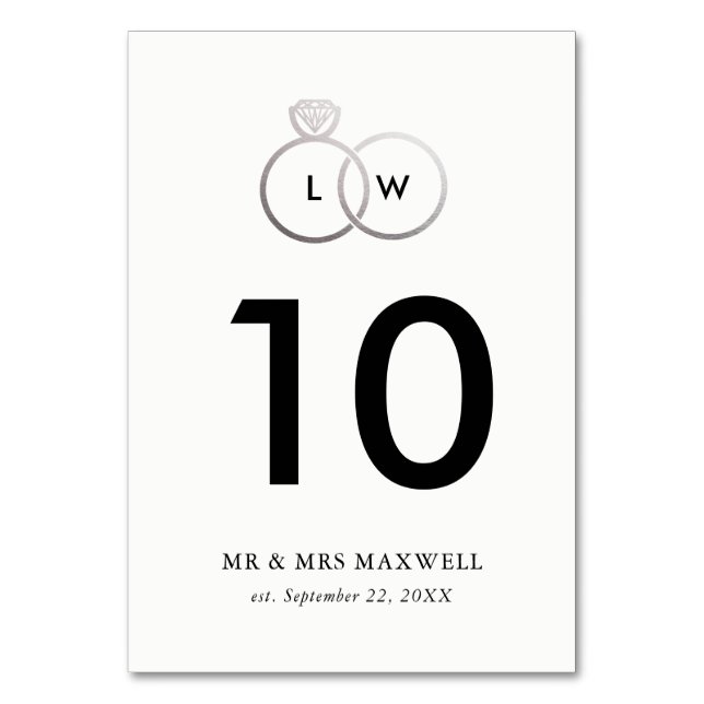 Modern Silver Wedding Rings Table Number (Front)