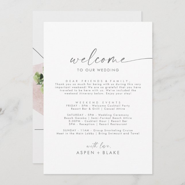 Modern Silver Welcome Letter Itinerary & Map (Front/Back)