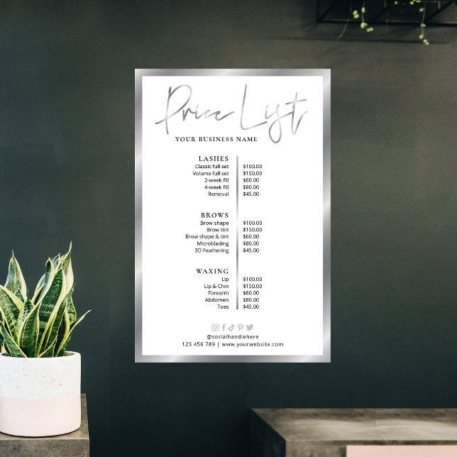 Modern Silver & White Business Pricing Menu Poster (Use this business menu for any type of products or services)