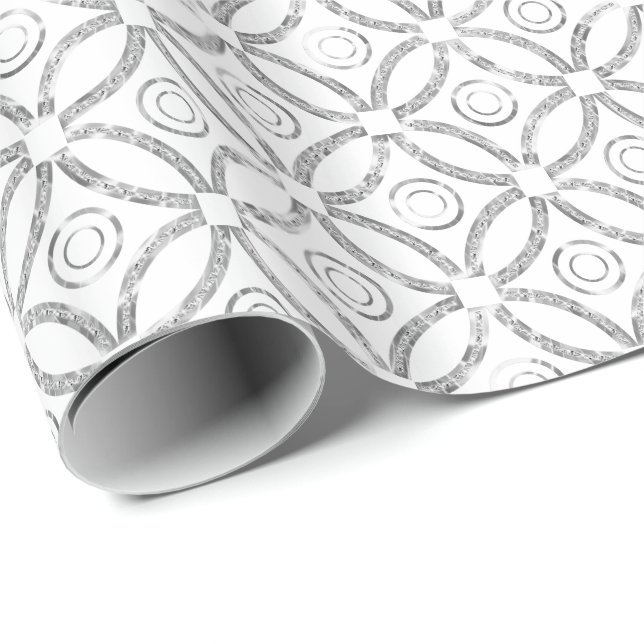 Modern Silver & White Glitter Geometric Pattern Wrapping Paper (Roll Corner)
