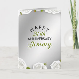 Modern Silver White Rose Husband 25th Anniversary Card
