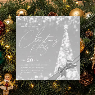 MODERN Silver Winter Christmas Tree Bow Party Invitation