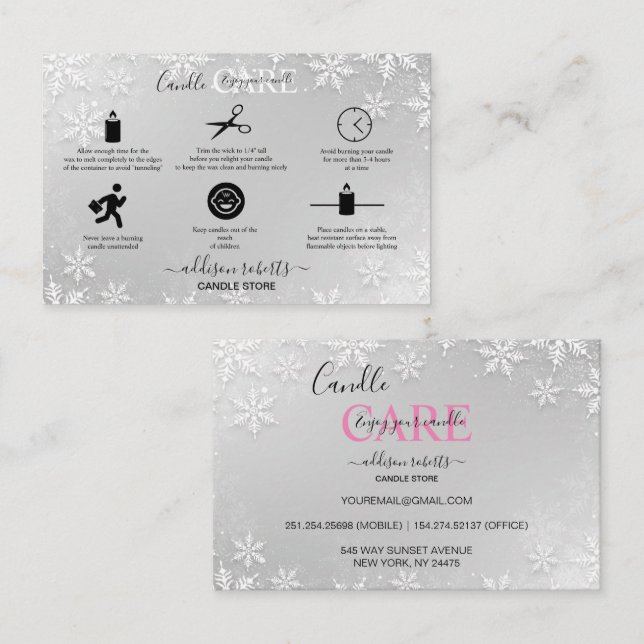 Modern Silver Winter Snowflakes Business Card (Front/Back)