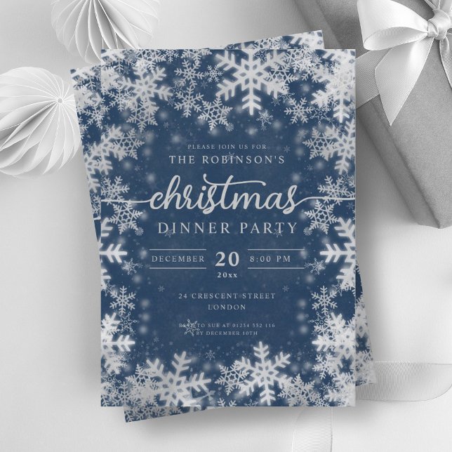 Modern Silver Winter Wonderland Christmas Navy  Invitation (Modern Silver Winter Wonderland Christmas Navy Invitation)