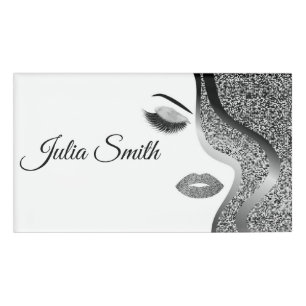 Modern Silver with Glitter Effect  Name Tag