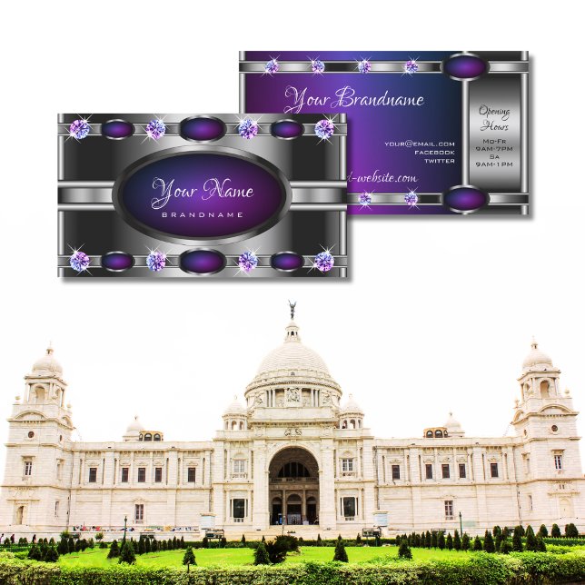 Modern Silver with Purple Gradient and Rhinestones Business Card (Creator Uploaded)