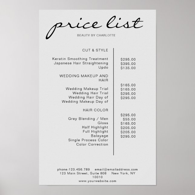 Modern Simpel Price List Poster (Front)