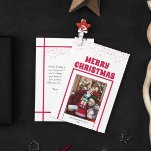 Modern Simple 1 Photo + Quote Red Frame Christmas Holiday Card