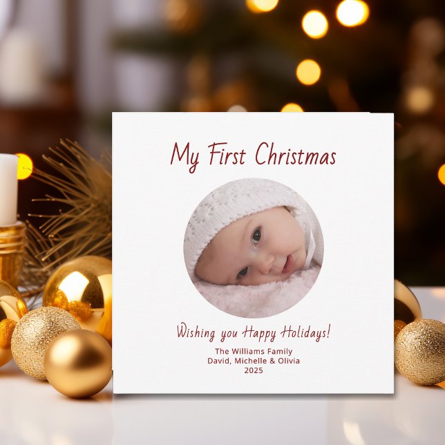 Modern Simple 1st Christmas Cute Baby Girl Photo  Holiday Card (Creator Uploaded)