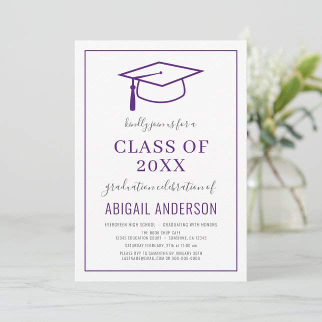 Modern Simple 2022 Graduation Photo Purple Invitation (Standing Front)