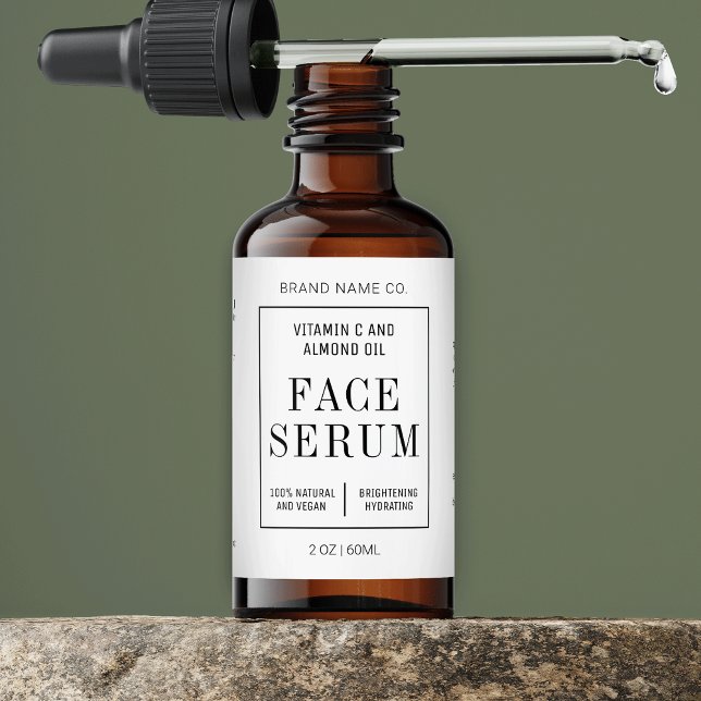 Modern Simple 2 OZ Cosmetic Dropper Bottle Label (Elegant black and white cosmetic bottle wrap around labels )