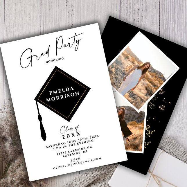 Modern Simple 2 Photo Graduation Party Invitation (Creator Uploaded)
