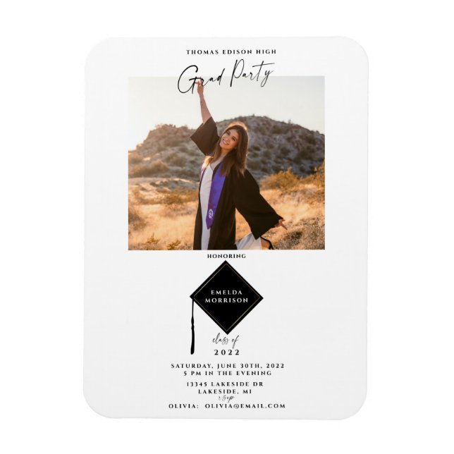 Modern Simple 2 Photo Graduation Party Invitation  Magnet (Vertical)