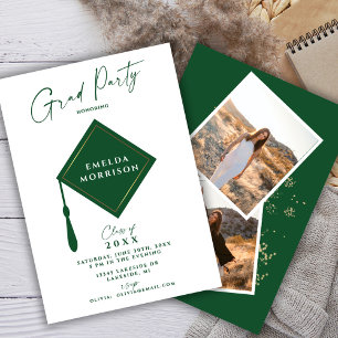 Modern Simple 2 Photo Green Graduation Party Invitation