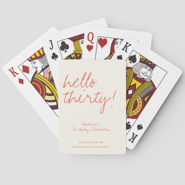Modern Simple 30th Birthday Playing Cards (Back)