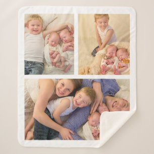 Modern Simple 3 Family Photo Sherpa Blanket