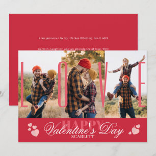 Modern Simple 3 Photo Collage Red Valentine’s Day Holiday Card
