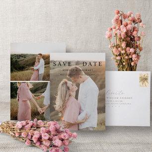 Modern Simple 3 Photo Elegant Script Engagement Save The Date