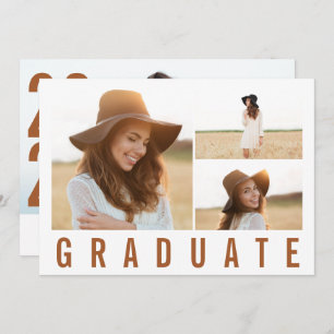 Modern simple 3 photo graduation simple terracotta announcement