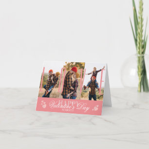 Modern Simple 3 Photo Pink Valentine’s Day Folded Holiday Card