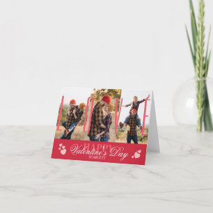 Modern Simple 3 Photo Red Valentine’s Day Folded Holiday Card