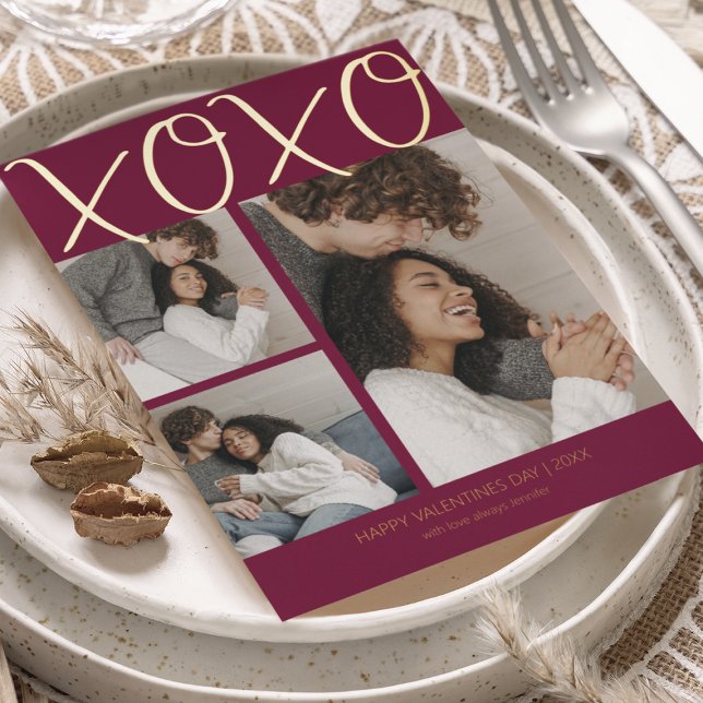 Modern Simple 3 Photo Valentines Day Foil Holiday  (Creator Uploaded)