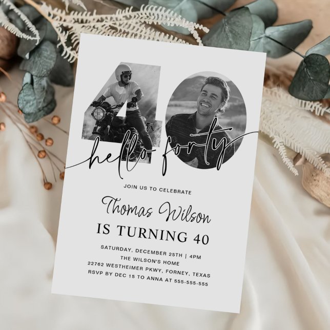 Modern Simple 40th Birthday Photo Invitation (Creator Uploaded)