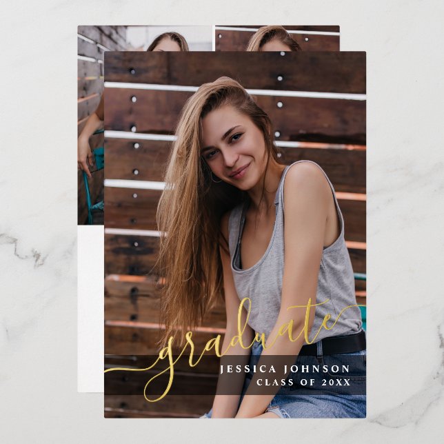 Modern Simple 4 PHOTO Graduation Party Gold (Front/Back)