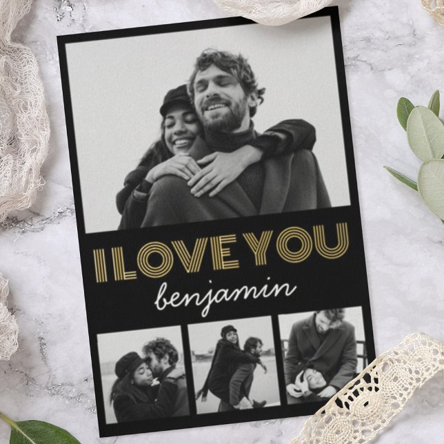 Modern Simple 4 Photo Valentines Day Foil Holiday Card (Creator Uploaded)