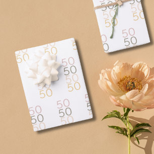 Modern Simple 50 Birthday Wrapping Paper Set of 3