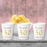 Modern Simple 50th Birthday Party Personalised Paper Cups<br><div class="desc">Simple and stylish burgundy and gold modern typography script announces that you are 50 and Fabulous. Celebrate this wonderful milestone fiftieth birthday with elegance and grace. Add your name to this stylish, elegant, minimalist, 50th birthday party typography in Gold and burgundy announcing that you are forty and proud of it...</div>
