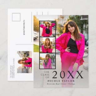 Modern Simple 5 Photos Black Graduation Announcement Postcard