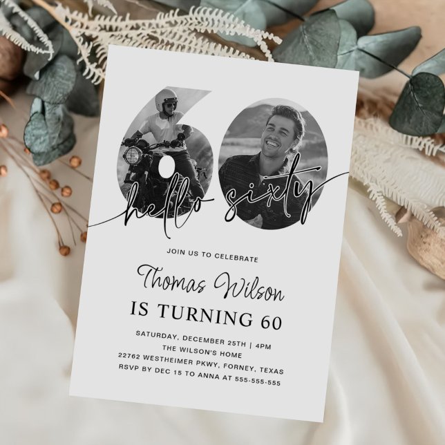 Modern Simple 60th Birthday Photo Invitation (Creator Uploaded)