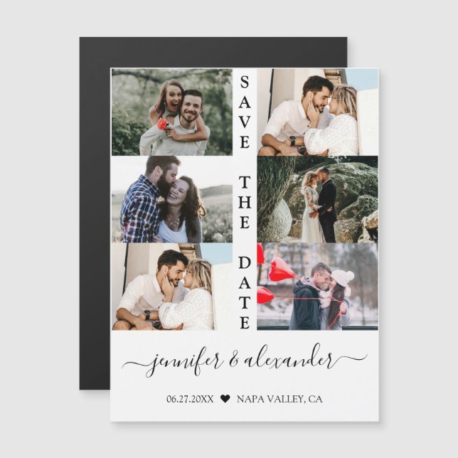 Modern Simple 6 Photo Collage Typography Wedding   Magnetic Invitation (Front/Back)