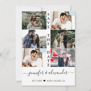 Modern Simple 6 Photo Collage Typography Wedding   Save The Date