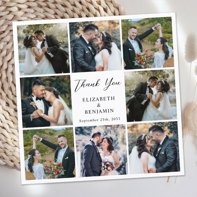 Modern Simple 8 Photo Collage Personalised Wedding Thank You Card (Creator Uploaded)