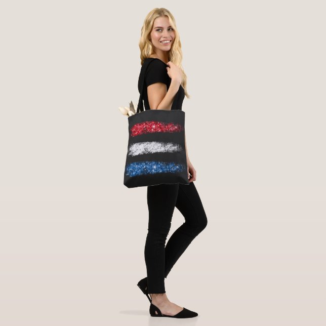 *~* Modern Simple Abstract American Flag Black Tote Bag (On Model)