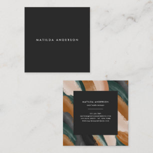 Modern simple abstract black green terracotta square business card