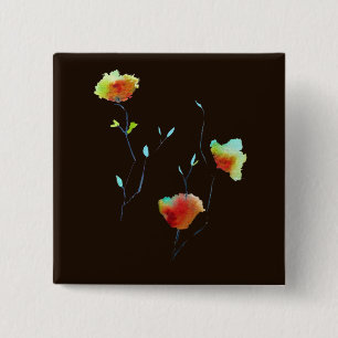 Modern simple abstract flower art design 15 cm square badge