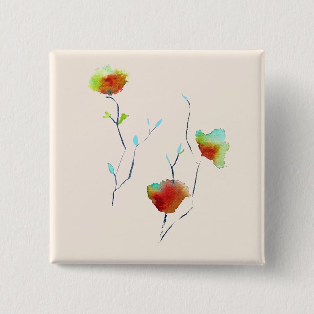 Modern simple abstract flower art design 15 cm square badge (Front)